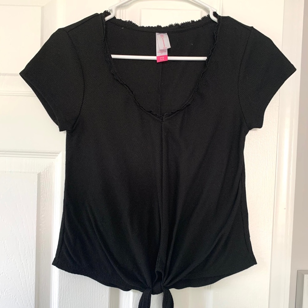 Black Vneck Front Tie Tee